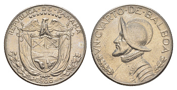 Панама 1/4 бальбоа (25 сентесимо) 1966 KM 11.2a медь плакированная медно-никелем aUNC 4642-631