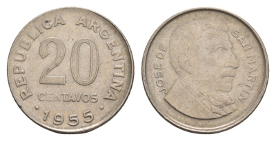 Аргентина 20 сентаво 1955 KM 52 сталь плакированная никелем 4655-1029