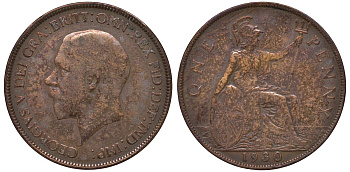 Великобритания 1 пенни 1930 Георг V (1910-1936) KM 838, Spink 4055 бронза 4131-416