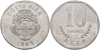 Коста-Рика 10 колонов 1983 B.C.C.R. KM 215.1 нержавеющая сталь 82-1013