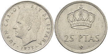 Испания 25 песет 1975 (78) Хуан Карлос I (1975-2014) KM 808 медно-никель 85-755