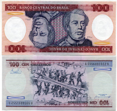 Бразилия 100 крузейро ND (1981-1984) серия А 5956, Герцог Каксиас Pick 198 b бумага aUNC 7201-40-2