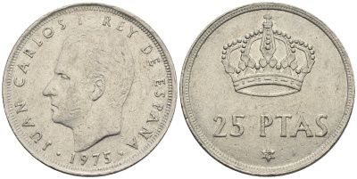 Испания 25 песет 1975 (78) Хуан Карлос I (1975-2014) KM 808 медно-никель 85-755