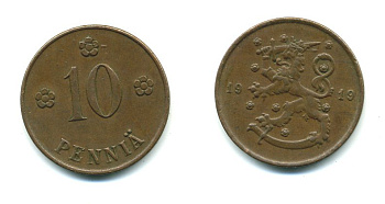 Финляндия 10 пенни 1919 KM 24 медь 41-1214