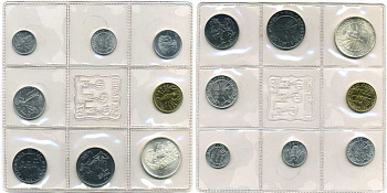 Сан-Марино годовой набор из 8 монет 1974 1, 2, 5, 10, 20, 50, 100 и 500 лир два стилизованных голубя KM 30-37, в оригинальной пластиковой запайке серебро KM MS3 серебро UNC 2-5-1-41