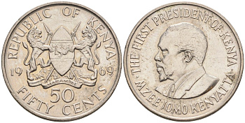 Кения 50 центов 1969 Джомо Кениата KM 13 медно-никель 4124-751