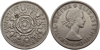 Великобритания 2 шиллинга (флорин) 1966 Елизавета II (1952-2022) KM 906, Spink 4146 медно-никель 83-1836