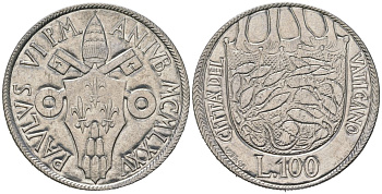 Ватикан 100 лир 1975 Священный год KM 130 нержавеющая сталь UNC 4574-1121