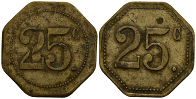 Франция 25 сантимов ND ресторанный жетон латунь 4166-347