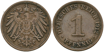 Германия 1 пфенниг 1912 A, Вильгельм II (1888-1918) KM 10, J. 10 медь 4608-121