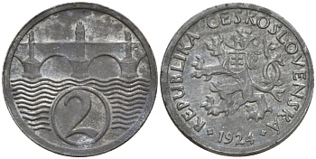 Чехословакия 2 геллера 1924 KM 5 цинк 4152-634