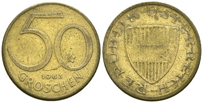 Австрия 50 грошей 1963 KM 2885 алюминиевая бронза 4172-226