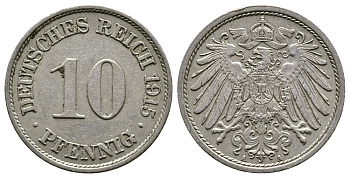 Германия 10 пфеннигов 1915 A KM 12, J. 13 медно-никель 4364-3036