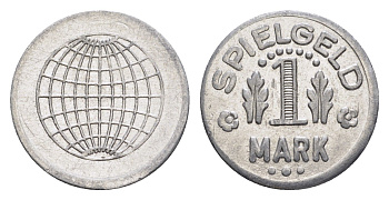 Германия игровой жетон в 1 марку ND разновидность - Глобус, вес 0,8 гр, диаметр 20 мм алюминий UNC 4392-663