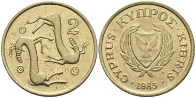 Кипр 2 цента 1985 KM 54.2 никель латунь 4174-1236