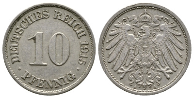 Германия 10 пфеннигов 1915 A KM 12, J. 13 медно-никель 4364-3036
