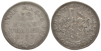 РЕУСС-ШЛЕЙЦ 1/12 ТАЛЕРА 1763 ICE KM 3 серебро 1522-721