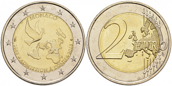 Монако 2 евро 2013 20 лет вступления в ООН KM 200 биметалл UNC M21-3