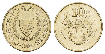 Кипр 10 центов 1994 ваза с птичками KM 56.3 никель латунь UNC 4652-343