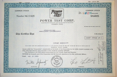 США, Power Test Corp. 400 акций 1981 бумага 8805-61-1