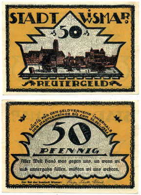 Висмар 50 пфеннигов 1921 31 декабря 1921, нотгельд, земля Северо-Западный Мекленбург Grabowski 1439.1 бумага 2195-44-1-1