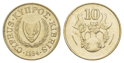 Кипр 10 центов 1994 ваза с птичками KM 56.3 никель латунь UNC 4652-343