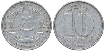 ГДР 10 пфеннигов 1968 A KM 10 алюминий 62-813