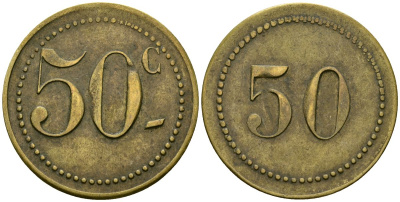 Франция 50 сантимов XIX-XX век ресторанный жетон латунь 4166-1234