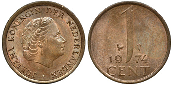 НИДЕРЛАНДЫ 1 ЦЕНТ 1974 KM 180 бронза 72-1137