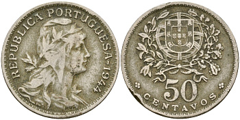 Португалия 50 сентаво 1944 KM 577 медно-никель 4172-342