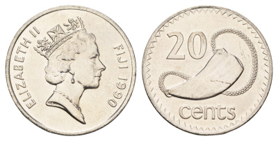 Фиджи 20 центов 1990 KM 53a сталь плакированная никелем UNC 4671-425