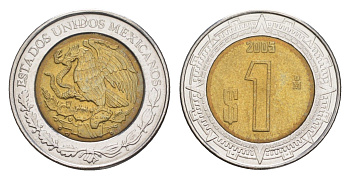 Мексика 1 песо 2005 Mo KM 603 биметалл UNC 4636-525