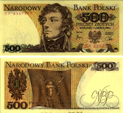 Польша 500 злотых 1982 Тадеуш Костюшко Pick 145 d бумага UNC (пресс) 8607-77-3-2