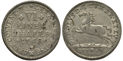Брауншвейг-Вольфенбюттель 1/6 талера 1768 IDB, вес 5,13 гр. KM 971 серебро 413-2221