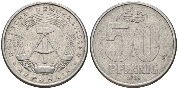 ГДР 50 пфеннигов 1958 A KM 12.1 алюминий 65-331