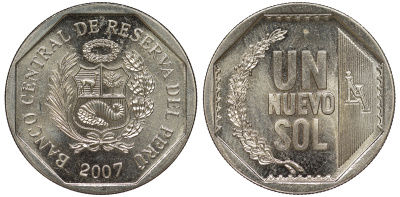 Перу 1 новый соль 2007 KM 308.4 медно-никель UNC 4605-244
