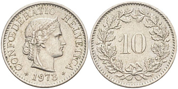 Швейцария 10 раппенов 1973 KM 27 медно-никель 55-446