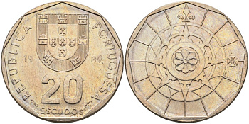 Португалия 20 эскудо 1989 KM 634.1 медно-никель 4571-1245