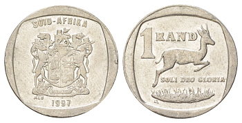 ЮАР 1 ранд 1997 KM 164 медь плакированная никелем 4627-334