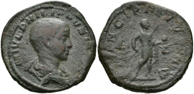 Римская Империя сестерций 244 - 249 Филипп II в ранге цезаря PRINCIPI IVVENT Рим Very fine 23,06 гр RIC 255 бронза 1073-1-7-4