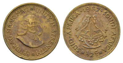 ЮАР 1/2 цента 1962 Ян ван Рибек KM 56 латунь 4693-534