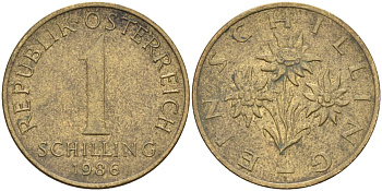 Австрия 1 шиллинг 1986 KM 2886 алюминиевая бронза 4592-1031