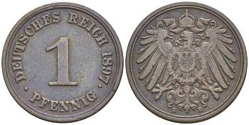 Германия 1 пфенниг 1897 E KM 10, J. 10, Weege 2 медь 4528-1145