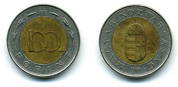 ВЕНГРИЯ 100 ФОРИНТОВ 1998 KM 721 биметалл 25-915