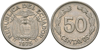 Эквадор 50 сентаво 1975 KM 81 сталь плакированная никелем 4448-956