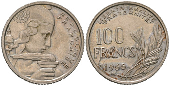 Франция 100 франков 1955 KM 919, Le Franc?450 медно-никель 4582-246