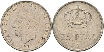 Испания 25 песет 1984 Хуан Карлос I (1975 - 2014) KM 824 медно-никель 4149-1113