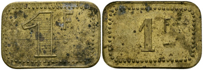 Франция 1 франк ND ресторанный жетон латунь 4166-144