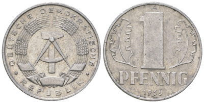 ГДР 1 пфенниг 1968 А КМ 8.1 алюминий 4615-1216