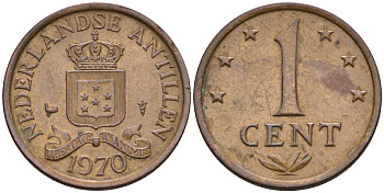 Нидерландские Антилы 1 цент 1970 Юлиана (1948-1980) KM 8 бронза 4169-259